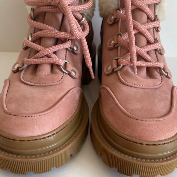 M. Gemi The Alpi Boot Womens Muted Pink Suede Lug‎ Shearling Ankle Size 8 Nwob - Picture 8 of 8